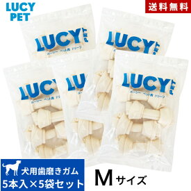 ルーシーペット チューイングボーン M サイズ(5本入200g) 5点セット 正規品 犬 犬用おやつ トリーツ 無添加 あご 歯ぐき 運動 ガム おやつ 骨型 牛肉皮 歯磨き 歯茎 マッサージ 大型犬 中型犬 【送料無料】