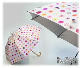 【レディース晴雨兼用長傘　UVカット率99%以上】ハナドット60cmワンタッチジャンプ傘《UVカラーコーティング/グラスファイバー骨》大きい　軽量　丈夫　かわいい　おしゃれ