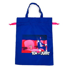 トムとジェリー ムービーシアター 巾着バッグ トートバッグ かばん 巾着袋 ブルー 送料込み