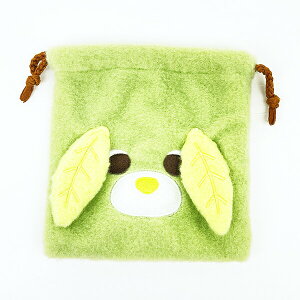 お茶犬 リョク フェイス巾着 ふわふわシリーズ