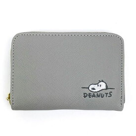 スヌーピー パス付きコインケース デスク刺繍 PEANUT コンパクトウォレット グレー マリモクラフト 送料込み
