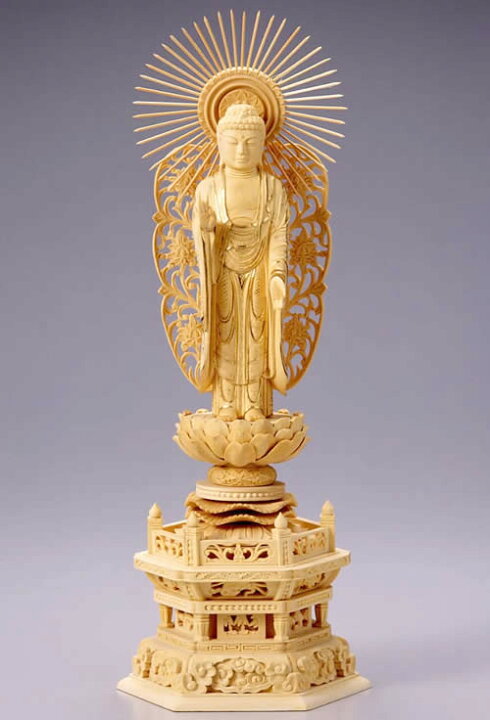 楽天市場】仏像 阿弥陀如来 西立弥陀 6.0寸 柘植製 六角座 【適合宗派 