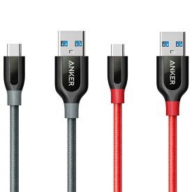 Anker PowerLine+ USB-C & USB-A 3.0 ケーブルGalaxy S8 / S8+、MacBook、Xperia XZ対応(0.9m)レッド・グレー