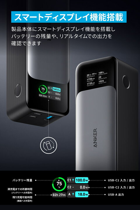 楽天市場】Anker 737 Power Bank (PowerCore 24000) (24000mAh / 大 