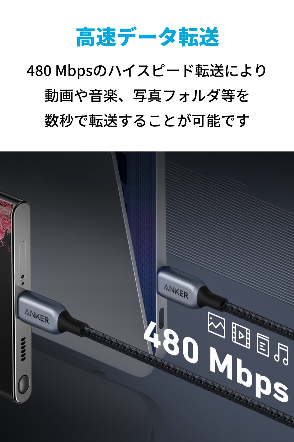 【Anker 765 高耐久ナイロン USB-C  USB-C ケーブル (140W 1.8m) USB 2.0 USB PD対応  MacBook Pro/Air iPad Pro iPad Air Galaxy S21 Pixel LG 対応 アンカー・ダイレクト
