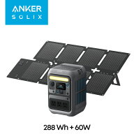 Anker Solix C300 Portable Power Station with Anker Solix PS60 Compact Portable Solar Panel 288Whポ…