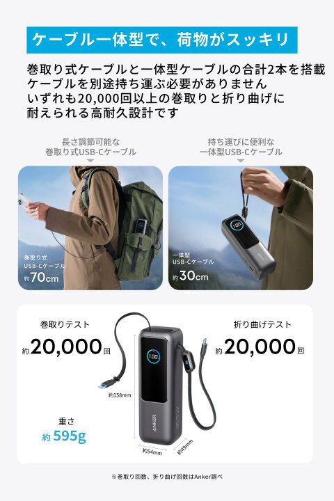 楽天市場】Anker Power Bank (25000mAh, Built-In & 巻取り式USB-C 