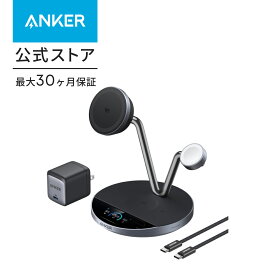 Anker Prime Wireless Charging Station (3-in-1, MagGo, AirCool, Dock Stand) ブラック Qi2 25W対応 マグネット式 3-in-1 ワイヤレス充電ステーション/ワイヤレス出力/Apple Watchホルダー付 iPhone 17シリーズ iPhone Air 対応 MagSafe対応