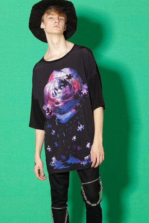 楽天市場 Ankorock アンコロック ビッグ Tシャツ メンズ カットソー レディース ワンピース ユニセックス 服 ブランド 半袖 大きいサイズ ビッグシルエット 黒 ブラック プリント 退廃 薔薇 バラ Ankorock
