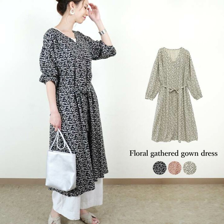 楽天市場 花柄ワンピース ワンピース ロング ガウンワンピ シャツワンピ 小花柄 レディース ファッション 春 夏 30代 代 40代 ゆったり 体型カバー アンルル