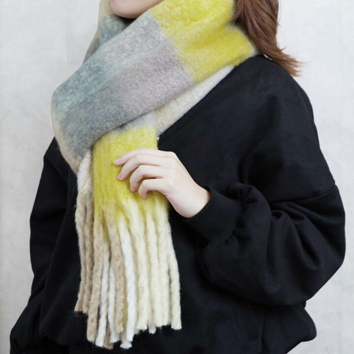 楽天市場 Sale セール マフラー ストール バルキー 太フリンジ レディース ファッション 秋 冬 30代 40代 チェック ボリュームマフラー もこもこ かわいい あったか アンルル