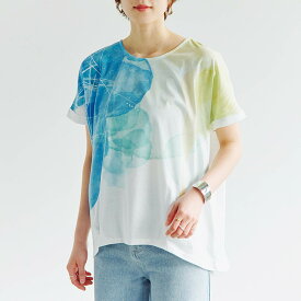 ＼SALE価格／Tシャツ レディース 半袖 春 夏 水彩 プリント タック デザイン 手書き ペイント ナチュラル 大人 体型カバー ゆったり 20代 30代 40代 50代