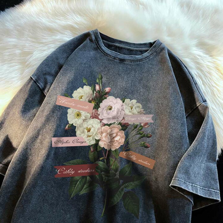 楽天市場】アメカジ tシャツ 半袖 古着風 花束 プリント レディース 