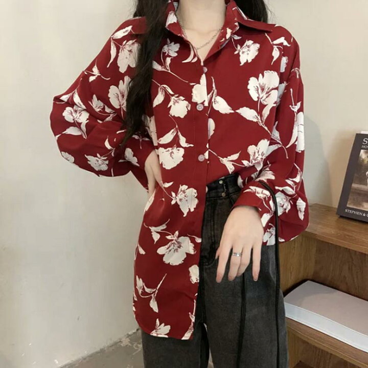 楽天市場】レトロ 花柄 シャツ 長袖 総柄シャツ ボタニカル柄 