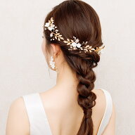 sale【お花モチーフが可愛い】ヘッドドレス　ゴールド　ヘッドドレス 小枝　ヘッドコサージュ ビジュー …