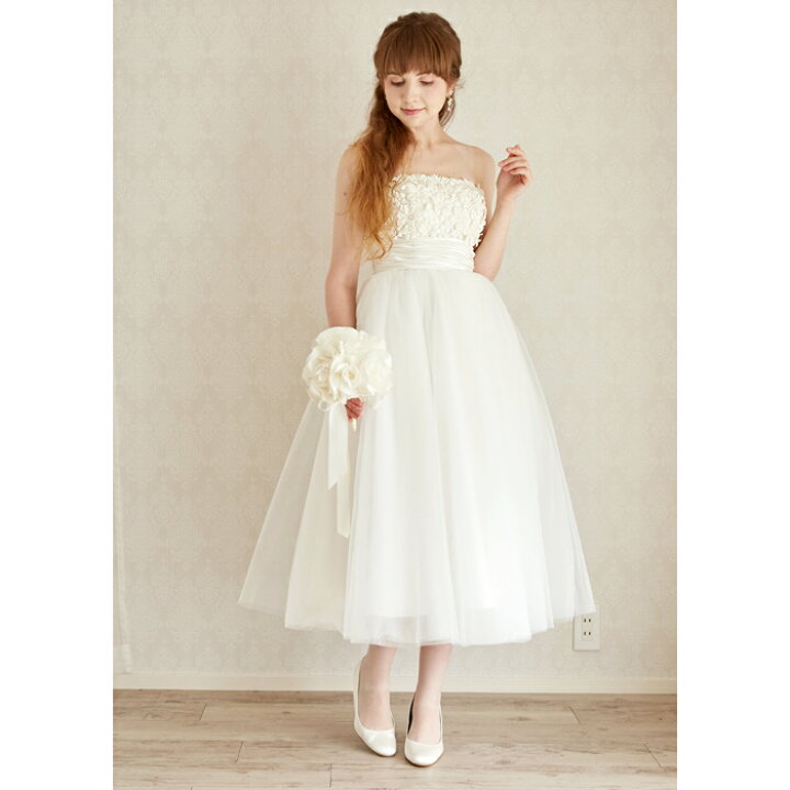 楽天市場】【可愛い花嫁二次会ドレス】【3Dフラワー×チュール  