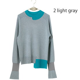 【イベント対象商品！】 LalliaMu ラリアムー トリコロール ハイネック ニット │ レディース セーター トップス ダブルカラー アシンメトリー リブ編み おしゃれ かわいい オフィス ホームケア