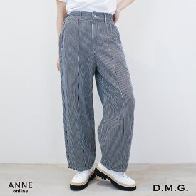 ◇ D.M.G. ドミンゴ ディーエムジー ヒッコリー クロップド デニムワイドパンツ｜ レディース domingo カジュアル クロップド丈 デニム 白 柔らかい ガウチョ ワイドパンツ ワイドデニム インディゴ ストライプ 縞模様 ゆったり ガウチョ 綿 コットン