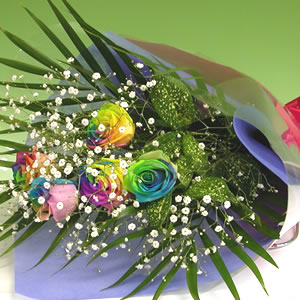 虹色のバラ レインボーローズ5本の花束カスミソウ付き 女性 ギフト 花 ギフト