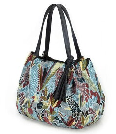 ボタニカルトートバッグ 植物花柄のおしゃれなバッグ タッセルチャーム付 ハンドバッグ トートバッグ バッグゴブラン織風 レディース 5カラー バック メール便送料無料【メートス】