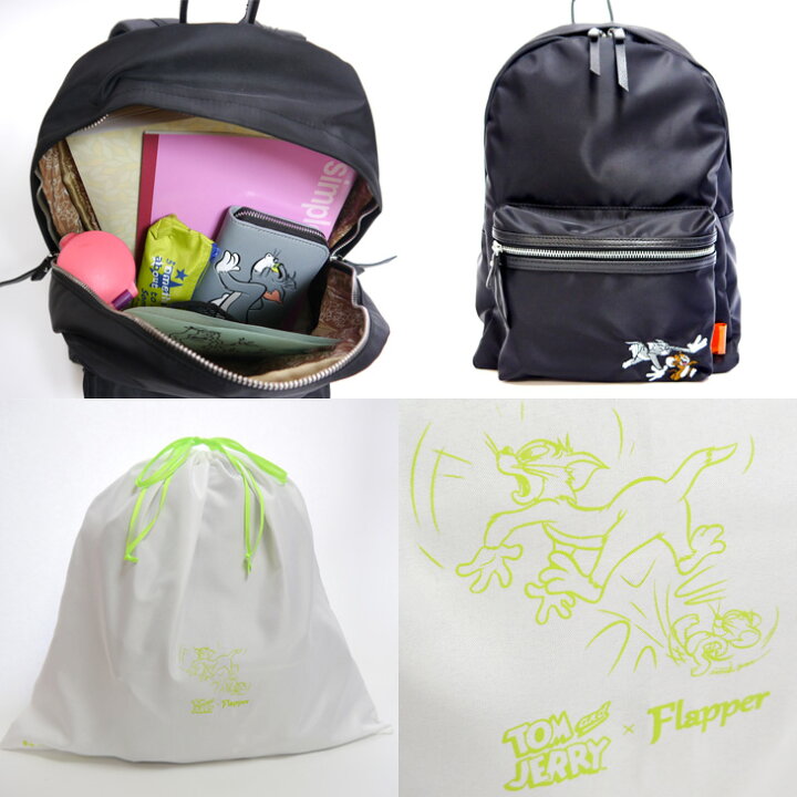 楽天市場 各種クーポン発行中 P5 トムとジェリー 刺繍 リュック リュックサック バックパック ナイロン かわいい 可愛い アニメ Tom Jerry 小学生 中学生 大学生 通学 通塾 巾着付き トムジェリ フラッパー Flapper Anne Gee