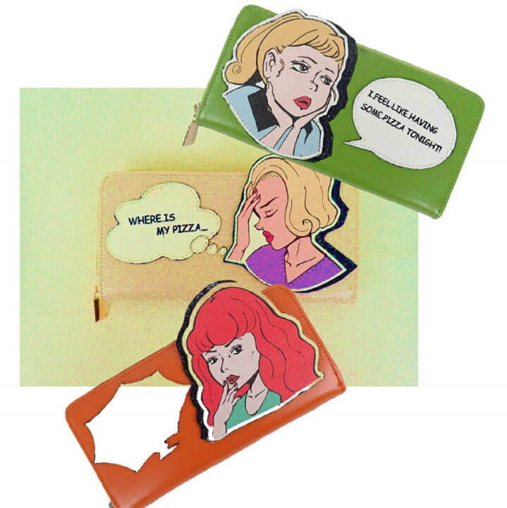 楽天市場 メール便なら送料無料 フラッパー 長財布 財布 Flapper アメコミ風 かわいい 派手 オレンジ グリーン グレー 女の子 漫画 イラスト 可愛い アメリカ雑貨 Anne Gee