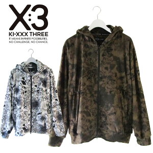 KI-XXX THREE �L�b�N�X���[ �t�����[CAMO�t���W�b�v�t�[�f�B�[ �����Y 2025�H�~ �S���t�E�F�A 25AWKM-08