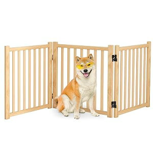 ペットゲート 置くだけ 犬 ゲート ペットフェンス 高さ58cm 幅175cm 自立型ゲート 折りたたみ式 犬フェンス 室内用 ペット飛び出し防止柵 木製 玄関 軽量