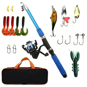 送料無料 1.8 メートル釣り竿セットフルキット伸縮釣竿とスピニングリール餌フックトラベルポールセット