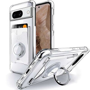 Rockaway Pixel 8A 5G ケース カード収納 財布 リング 耐衝撃 耐久 すり傷防止 滑り止め 四隅衝撃吸収 透明 TPU グーグル ピクセル8A スマホケース - クリア