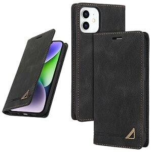 UnivoColors iPhone 12 mini 手帳型ケース 高級合皮 スタンド機能 カード収納 マグネット式 TPUソフトカバー RFIDブロッキング カメラ保護 衝撃吸収 全面保護 衝撃吸収 おしゃれ カバー(ブラック)