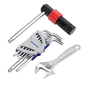 WORKPRO 六角レンチセット 六角レンチ 9本組 モンキーレンチ 150mm ボールポイント T型ハンドル 自転車整備 機械修理 メンテナンス 家具組み立て ボルト ナット 締め付け 緩め作業 レンチセット