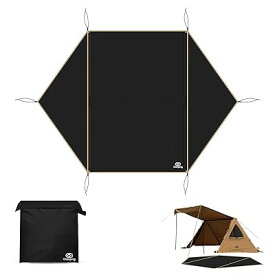 GOGlamping グランドシート テントシート 六角 【G・G PUP パップテント用シート】 ヘキサゴン レジャーシート 防水 軽量420D コンパクト フロア マット タープ アウトドア キャンプ 370×190cm（ブラック）