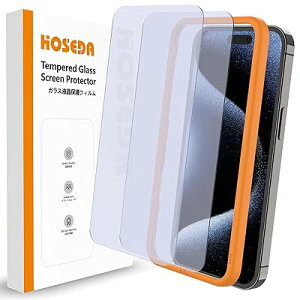 【ブルーライトカット】HOSEDA ガラスフィルム iPhone 15 Pro 用 視力を保護 目の疲れ軽減 強化ガラス液晶保護フィルム 気泡なし 耐衝撃 高感度タッチ(6.1インチ アイフォン15 Pro 用)