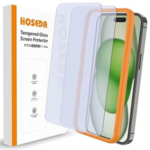 【ブルーライトカット】HOSEDA ガラスフィルム iPhone 15 用 視力を保護 目の疲れ軽減 強化ガラス液晶保護フィルム 気泡なし 耐衝撃 高感度タッチ(6.1インチ アイフォン15 用)