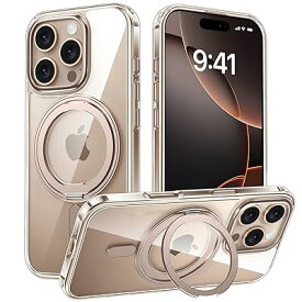 iPhone 16 Pro 用 ケース Magsafe対応 アイフォン16プロ カバー 360°回転スタンド Uovon スマホケース アイホン 16pro 携帯ケース ワイヤレス充電 車載ホルダー 対応 ストラップ穴付き 半透明 指紋防止 黄变防止