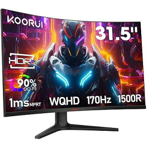 KOORUI 31.5C`pȃQ[~Oj^[ 170Hz 1ms WQHD 1500RpȃfBXvC pcj^[ HDMI DisplayPort X ACPA 32E6QC