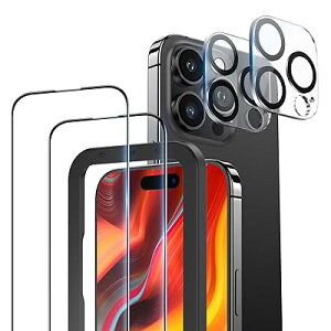 NIMASO KXtB (2) + JtB (2) iPhone15 Pro Maxp Sʕی KX tB KChgt Jی YJo[ dx9H ϏՌ z ACtH15 Pro Maxp یtB