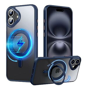 PRODELI �P�[�X For iPhone 16 ��p �J�o�[ 360°��]�X�^���h MagSafe�Ή� �ČRMIL�K�i �ϏՌ� �w��h�~ ���C�����X�[�d�Ή� �����h�~ �����Y�ی� �C�菝�h�~ �}�b�g�� �����O �}�O�l�b�g���� �X�}�z�P