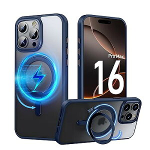 PRODELI �P�[�X For iPhone 16 Pro Max ��p �J�o�[ 360°��]�X�^���h MagSafe�Ή� �ČRMIL�K�i �ϏՌ� �w��h�~ ���C�����X�[�d�Ή� �����h�~ �����Y�ی� �C�菝�h�~ �}�b�g�� �����O �}�O�l�b�g���� �X
