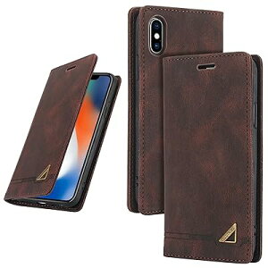 UnivoColors iPhone Xs、iPhone X手帳型ケース 高級合皮 スタンド機能 カード収納 マグネット式 TPUソフトカバー 全面保護 カメラ保護 衝撃吸収 RFIDブロッキング おしゃれ カバー(ブラウン)