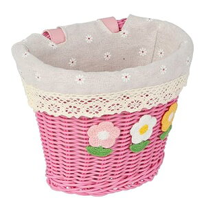 AVASTA ミニサイズ自転車前かご 折りたたみミニペロキッズバイク対応 ハンドルバーベルト付け 花柄袋付きピンク