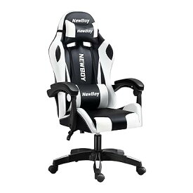 NewBoy ゲーミングチェア gaming chair オフィスチェア オットマン オフィス ゲーム用 リクライニング デスク/パソコンチェア 疲れない 椅子 テレワーク (黒と白)