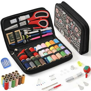 D&D 裁縫セット ソーイングセット裁縫道具セット携帯式 DIYアートソーイング刺繍 手芸 家庭用裁縫練習 衣類補修 裁縫道具 収納ケース付き (黒/小)