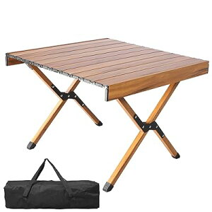 YOGOTO アルミテーブル アウトドアテーブル ロールテーブル 折り畳み式テーブル 木目調 キャンプテーブル 防水防錆 ウッド調 インテリア 超軽量 BBQ 運動会 お釣り ソロキャン 収納バッグ付き