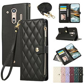 らくらくスマートフォン F-42A / me F-01L ケース 手帳型 F42a ケース ショルダー らくらくスマートフォン me F-01L ケース ひし形柄 人気 女性 肩掛け カード収納 ジップ付き財布 横置き機能 シンプル お洒落 携帯カバ