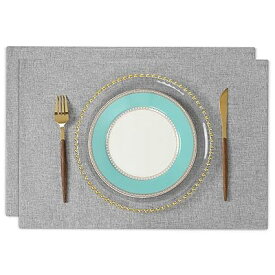 淳一屋 ランチョンマット布製 綿麻 二層生地縫製 丸洗い可 無地 和風 柔軟性 滑り止め 断熱 おしゃれ テーブルマット お手入れ簡単(横48cm×縦33cm,2枚セット,ライトグレー)