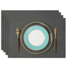 淳一屋 ランチョンマット布製 綿麻 二層生地縫製 丸洗い可 無地 和風 柔軟性 滑り止め 断熱 おしゃれ テーブルマット お手入れ簡単(横48cm×縦33cm,4枚セット,ダークグレー)