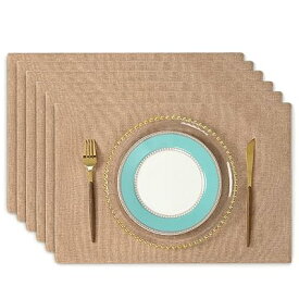 淳一屋 ランチョンマット布製 綿麻 二層生地縫製 丸洗い可 無地 和風 柔軟性 滑り止め 断熱 おしゃれ テーブルマット お手入れ簡単(横48cm×縦33cm,6枚セット,シャンパンブラウン)