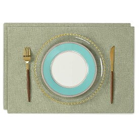 淳一屋 ランチョンマット布製 綿麻 二層生地縫製 丸洗い可 無地 和風 柔軟性 滑り止め 断熱 おしゃれ テーブルマット お手入れ簡単(横48cm×縦33cm,2枚セット,ライトグリーン)